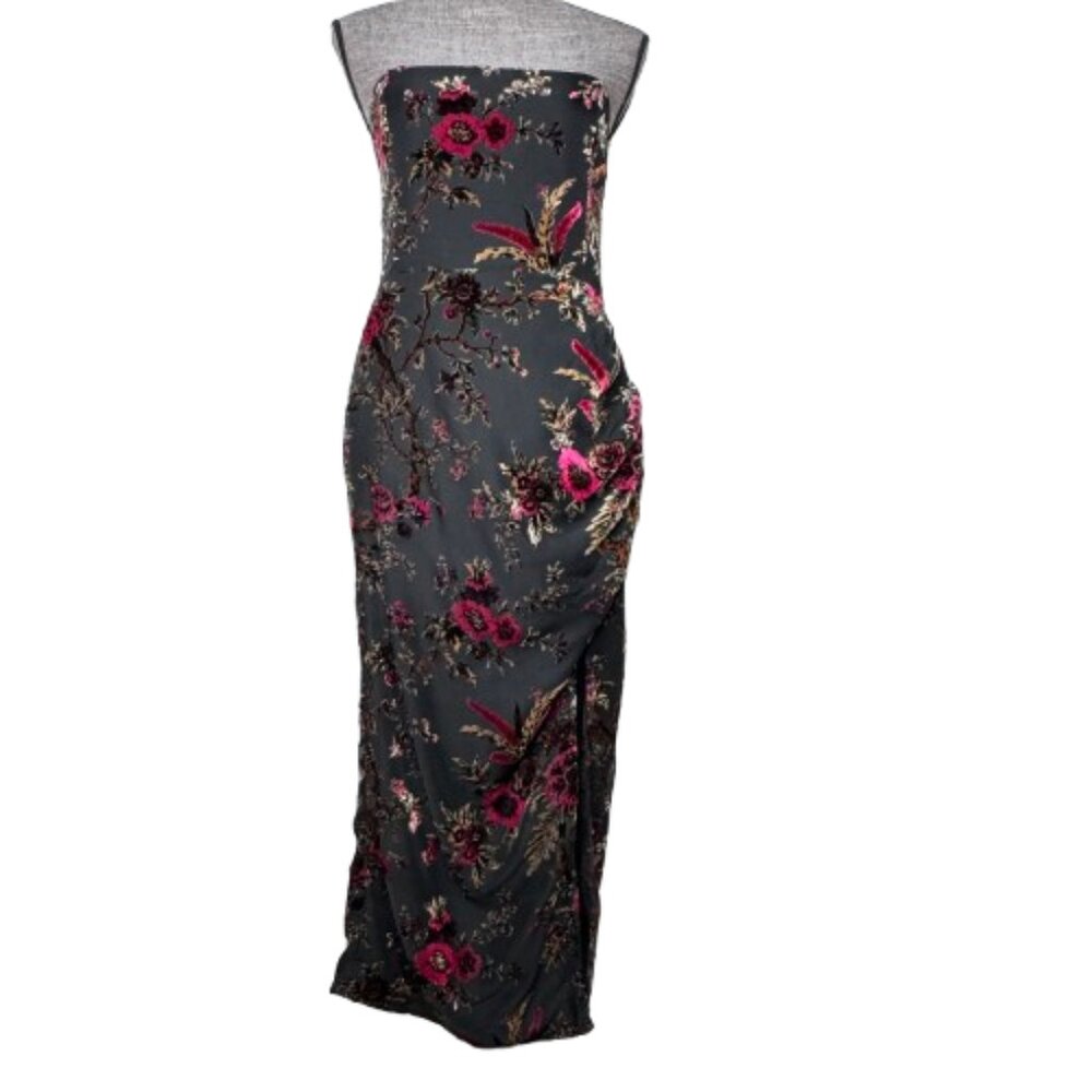 Showpo Womens Dress Size 10 Black and White Label‎ Burnt Velvet Floral Strapless